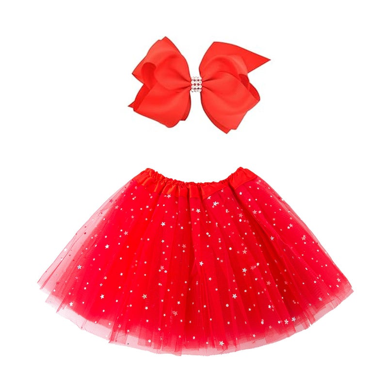 JastoreÂ® Girls Layered Stars Sequins Tutu Skirt Princess Ballet Dance Dress (Red) - Image 1